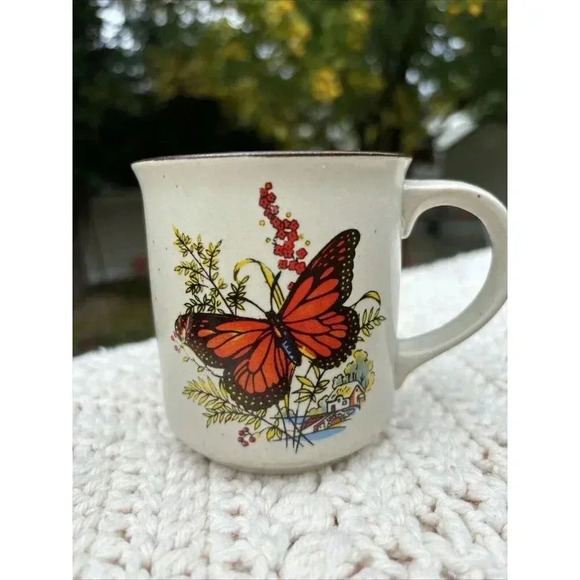 Vintage Viking (?) Butterfly Stoneware Mug Monarch Retro EUC - Picture 1 of 6